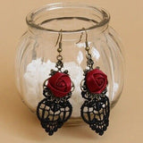 Gothic Rose Gear Dangle Earrings