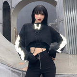 Gothic Black Hollow Out Crop Women Hoodie