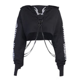 Gothic Black Hollow Out Crop Women Hoodie