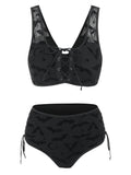 Bat Crescent Mesh Lace-Up Padded Bikini Set