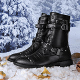 Black Gothic Belt Rivet Motorcycle Boots