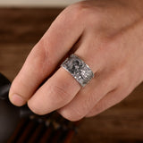 Engraved Men's Biker Rings With Flying Dragon