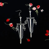 Gothic Sword Earrings With Roses And Chains