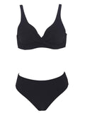 Solid Ribbed High Waist Bikini Set