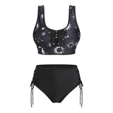 Bat Crescent Mesh Lace-Up Padded Bikini Set