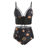 Bat Crescent Mesh Lace-Up Padded Bikini Set