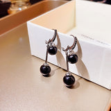 Retro Black Pearl Ball Drop Earrings