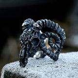 Gothic Viking Ancient Dish Sheep Head Skull Ring