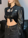 Gothic Black PU Leather Cropped Jacket