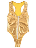 Metallic Shiny Scoop Neck One-piece Swimsuit