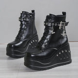 Gothic Lace Up Women Black Ankle Boots