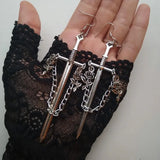 Gothic Sword Earrings With Roses And Chains