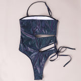 Metallic Shiny Striped Cutout Monokini Swimsuit