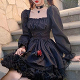 Goth Puff Sleeve Black Dress