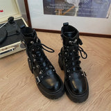 Gothic Black Patent Leather  Women's Biker Boots