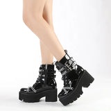 Gothic Platform Heels Lace Up Black Ankle Boots