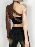 Gothic Black PU Leather Cropped Jacket