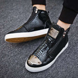 Black Leather Men Vulcanized Sneakers