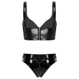 Womens Wet Look Lingerie Bra Set