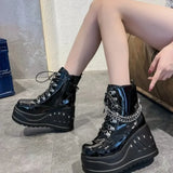 Gothic Platform Heels Lace Up Black Ankle Boots