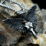 Raven Skull Pendant Steel Wing Necklace