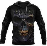 3D Gold Tooth Skull Print Hoodie