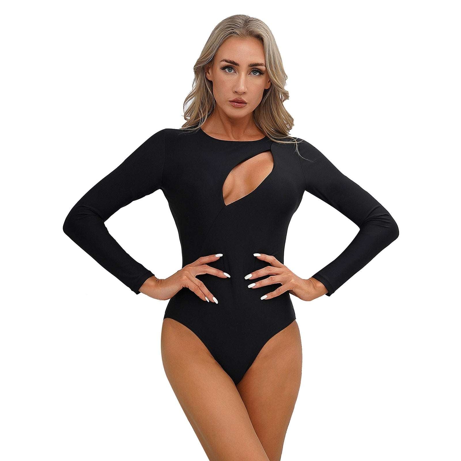 Gothic Sexy Swimsuits for Women - Chest Zipper Cutout One-Piece