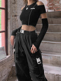 Gothic Black Open Shoulder Crop Top