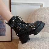 Gothic Black Patent Leather  Women's Biker Boots