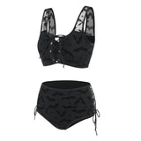 Bat Crescent Mesh Lace-Up Padded Bikini Set