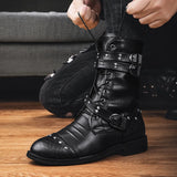 Black Gothic Belt Rivet Motorcycle Boots