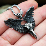 Raven Skull Pendant Steel Wing Necklace