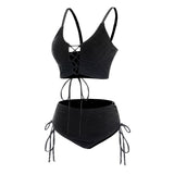 Bat Crescent Mesh Lace-Up Padded Bikini Set