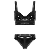 Womens Wet Look Lingerie Bra Set