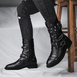 Black Gothic Belt Rivet Motorcycle Boots