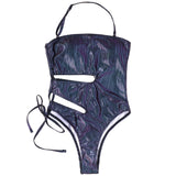 Metallic Shiny Striped Cutout Monokini Swimsuit