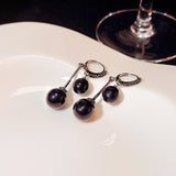 Retro Black Pearl Ball Drop Earrings