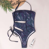 Metallic Shiny Striped Cutout Monokini Swimsuit