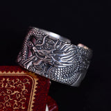 Engraved Men's Biker Rings With Flying Dragon