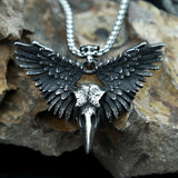 Raven Skull Pendant Steel Wing Necklace