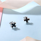 Gothic Enamels Black Cross Stud Earrings