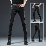 Men Trendy Denim Slim Button Black Jeans