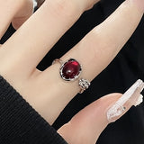 Gothic Red Rose Adjustable Hollow Ring