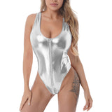 Metallic Shiny Scoop Neck One-piece Swimsuit