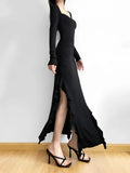 Ruffled Split Black Maxi Dress