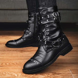 Black Gothic Belt Rivet Motorcycle Boots