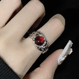 Gothic Red Rose Adjustable Hollow Ring