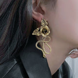 Gothic Snake And Rose Stud Earrings