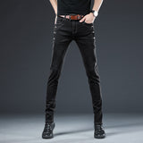 Men Trendy Denim Slim Button Black Jeans