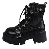 Gothic Black Patent Leather  Women's Biker Boots